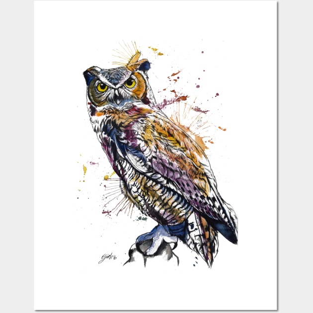 OWL Wild Watercolor colorful Wall Art by Glaukita